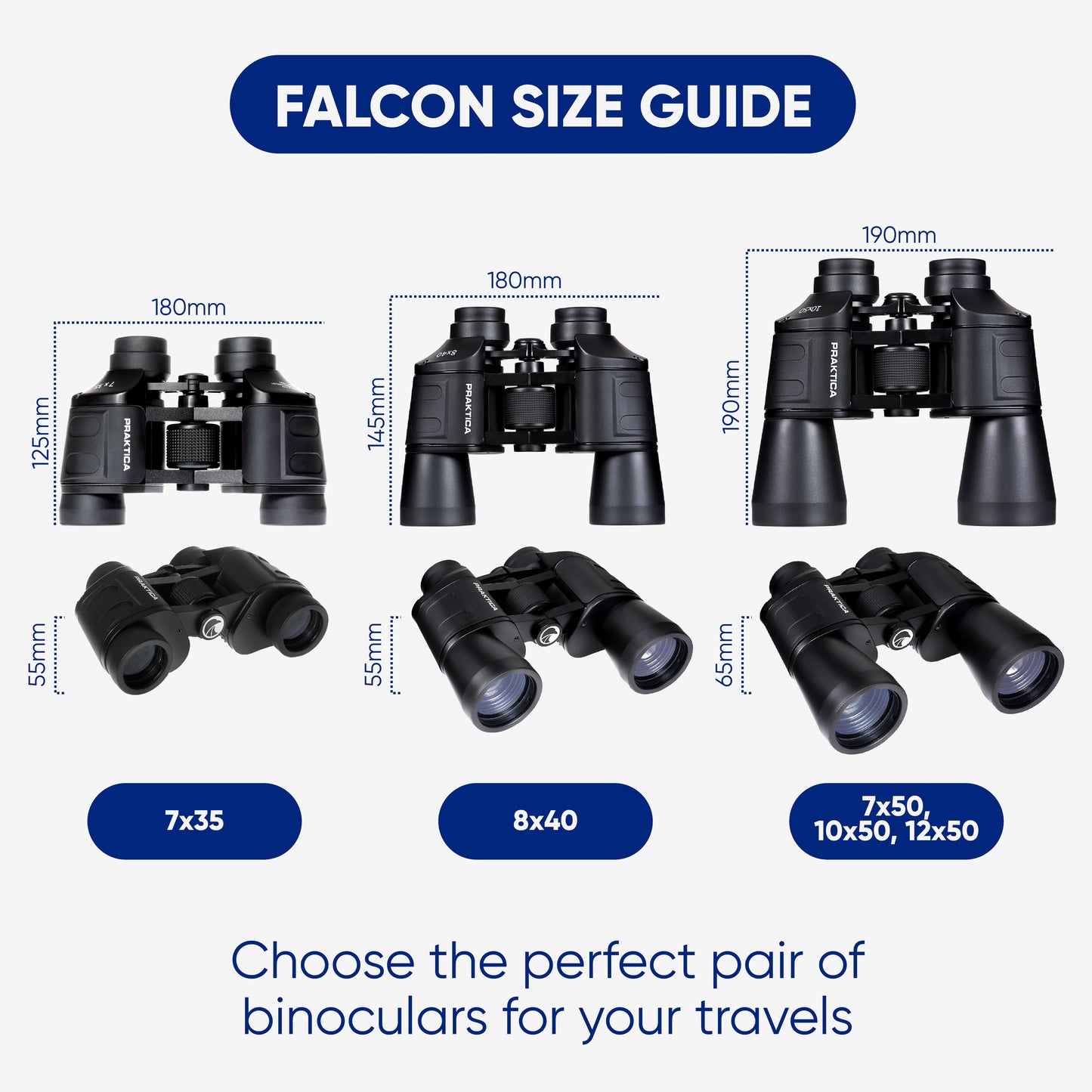 PRAKTICA Falcon 7x35mm Wide Angle Porro Prism Field Binoculars - Black