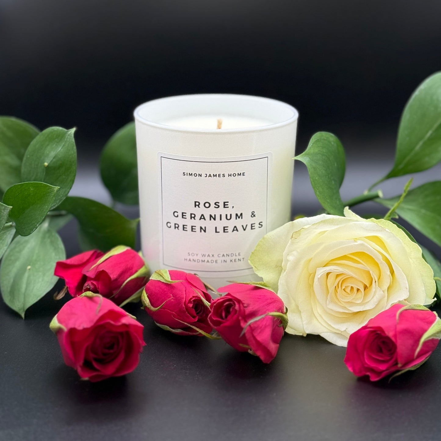 Rose, Geranium & Green Leaves Candle - Handmade Soy Wax