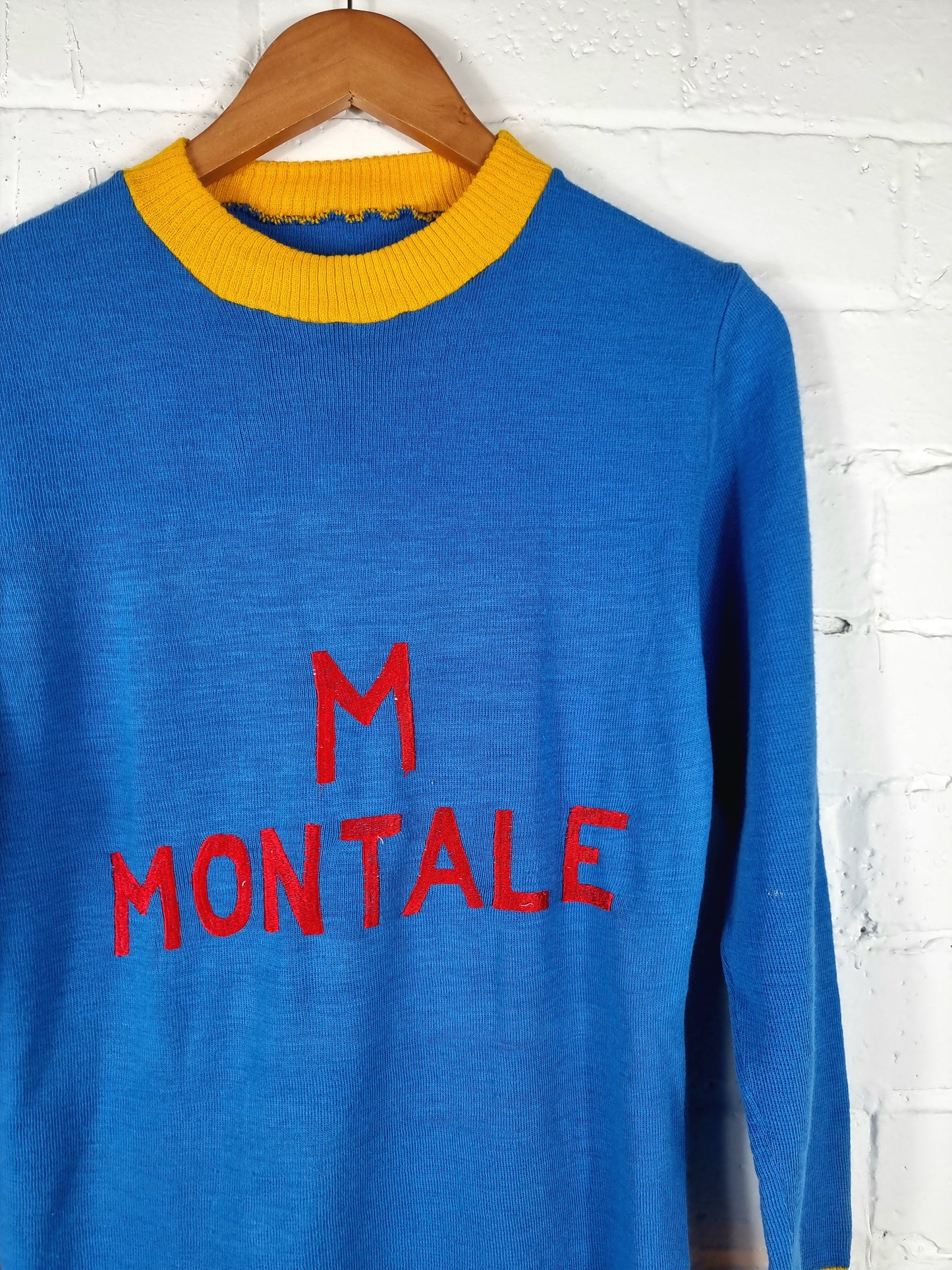 M Montale 1970s Long Sleeve Acrylic Football Shirt Small