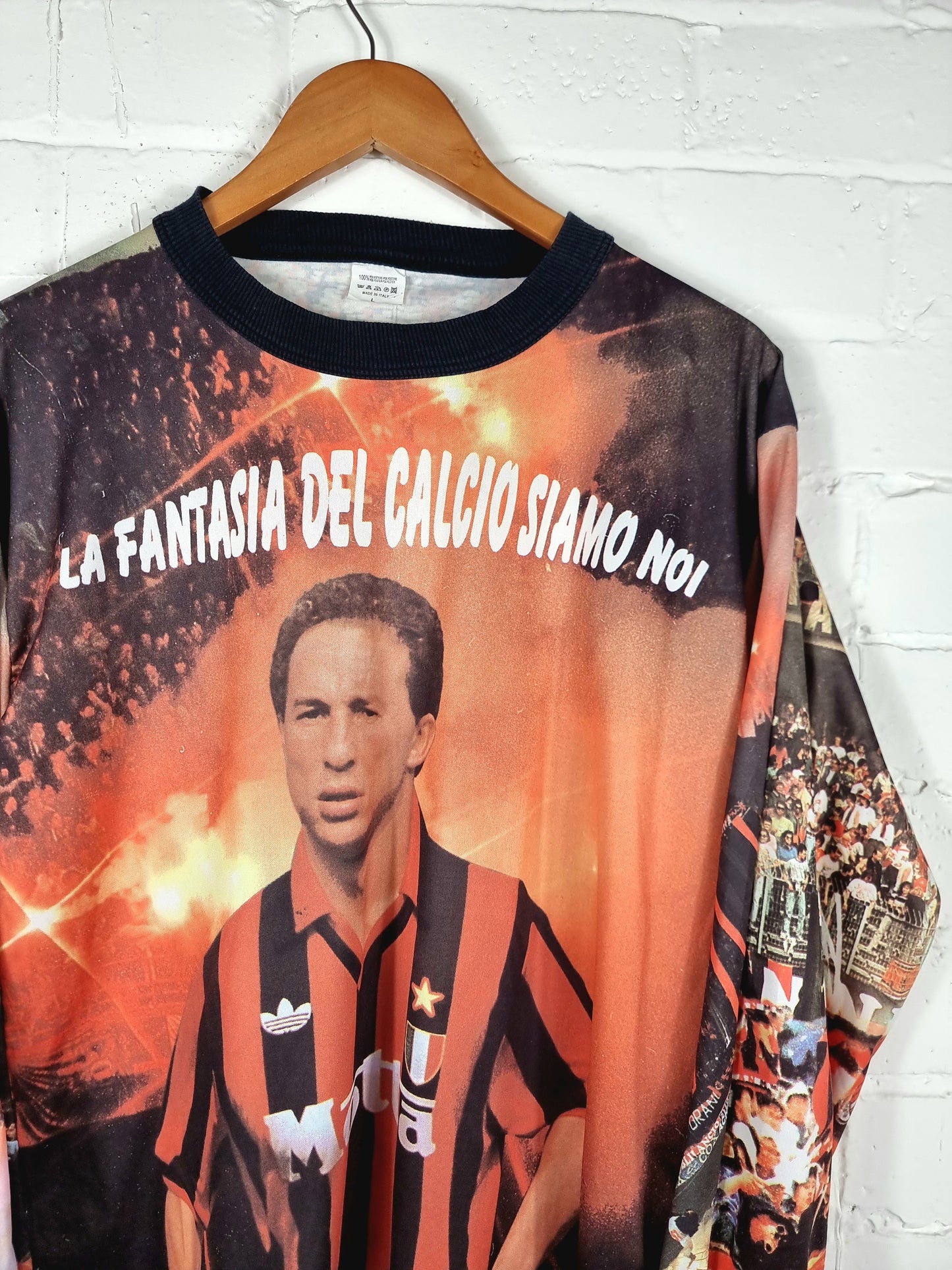 AC Milan 1990s Bootleg Papin Graphic Print Long Sleeve Football Shirt Large