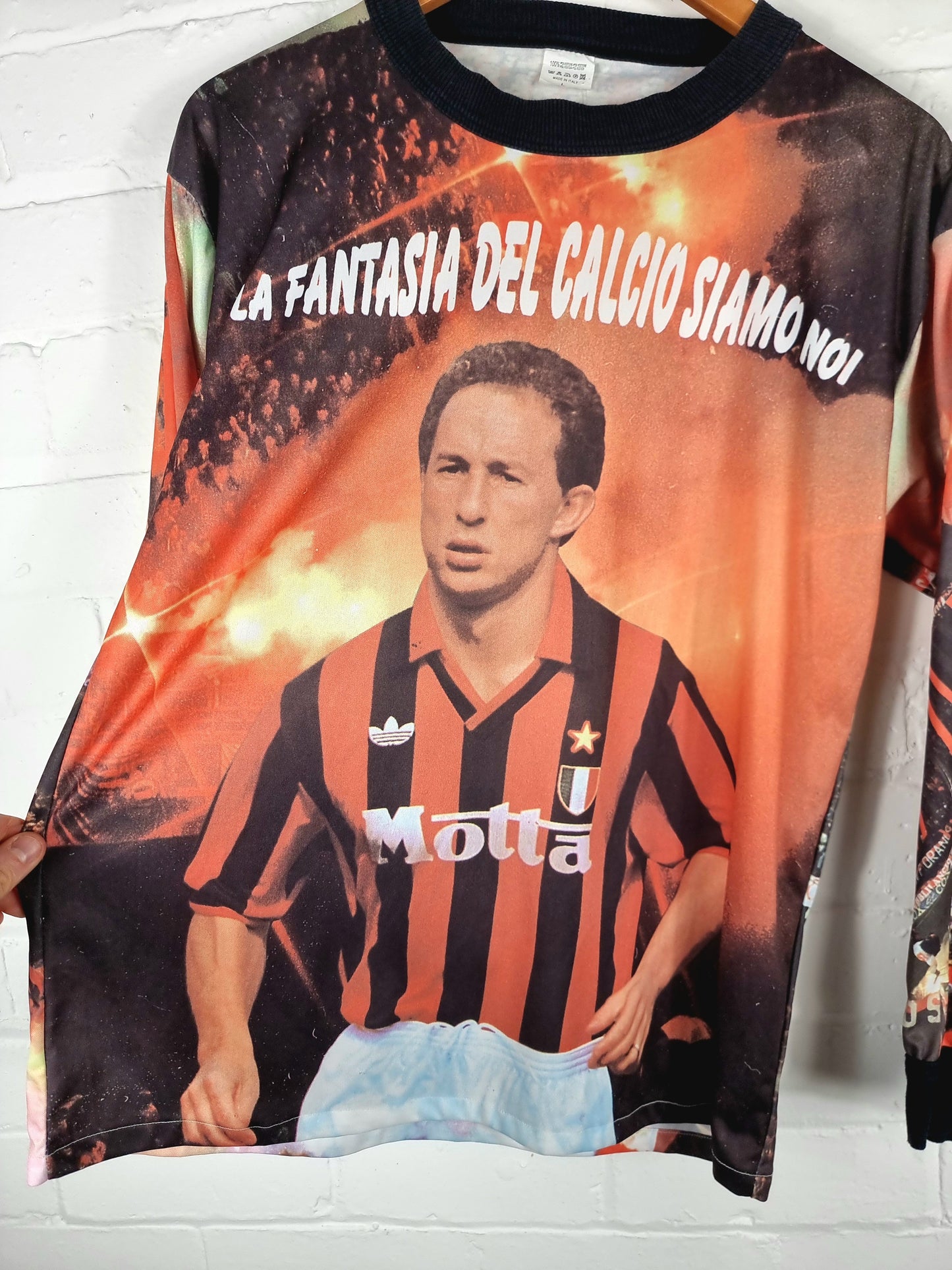 AC Milan 1990s Bootleg Papin Graphic Print Long Sleeve Football Shirt Large