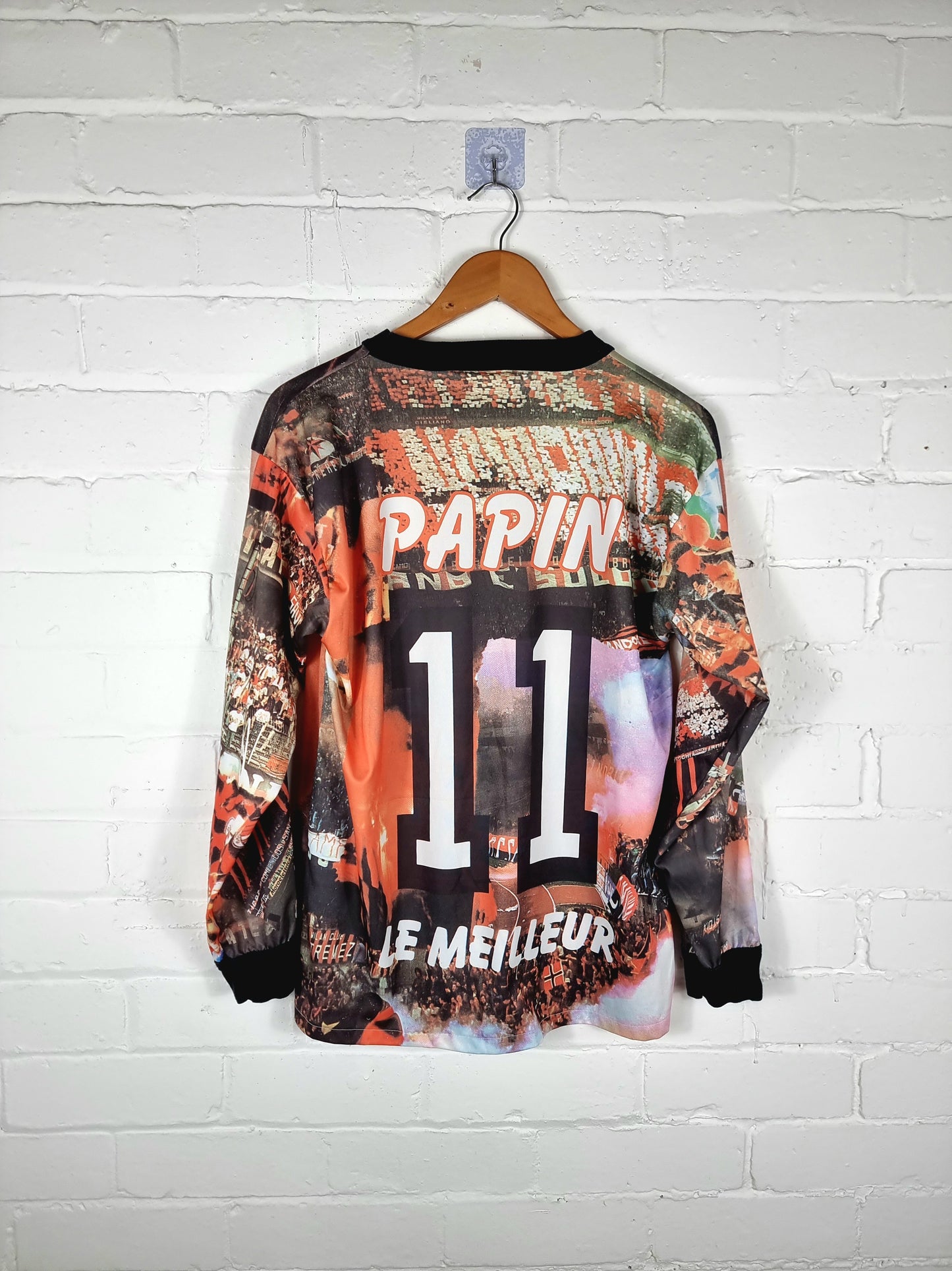 AC Milan 1990s Bootleg Papin Graphic Print Long Sleeve Football Shirt Large