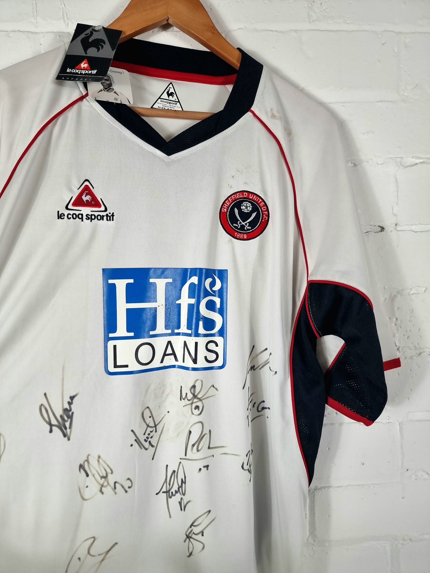 Le Coq Sportif Sheffield United 2005/2007 Deadstock Squad Signed Away Shirt Large