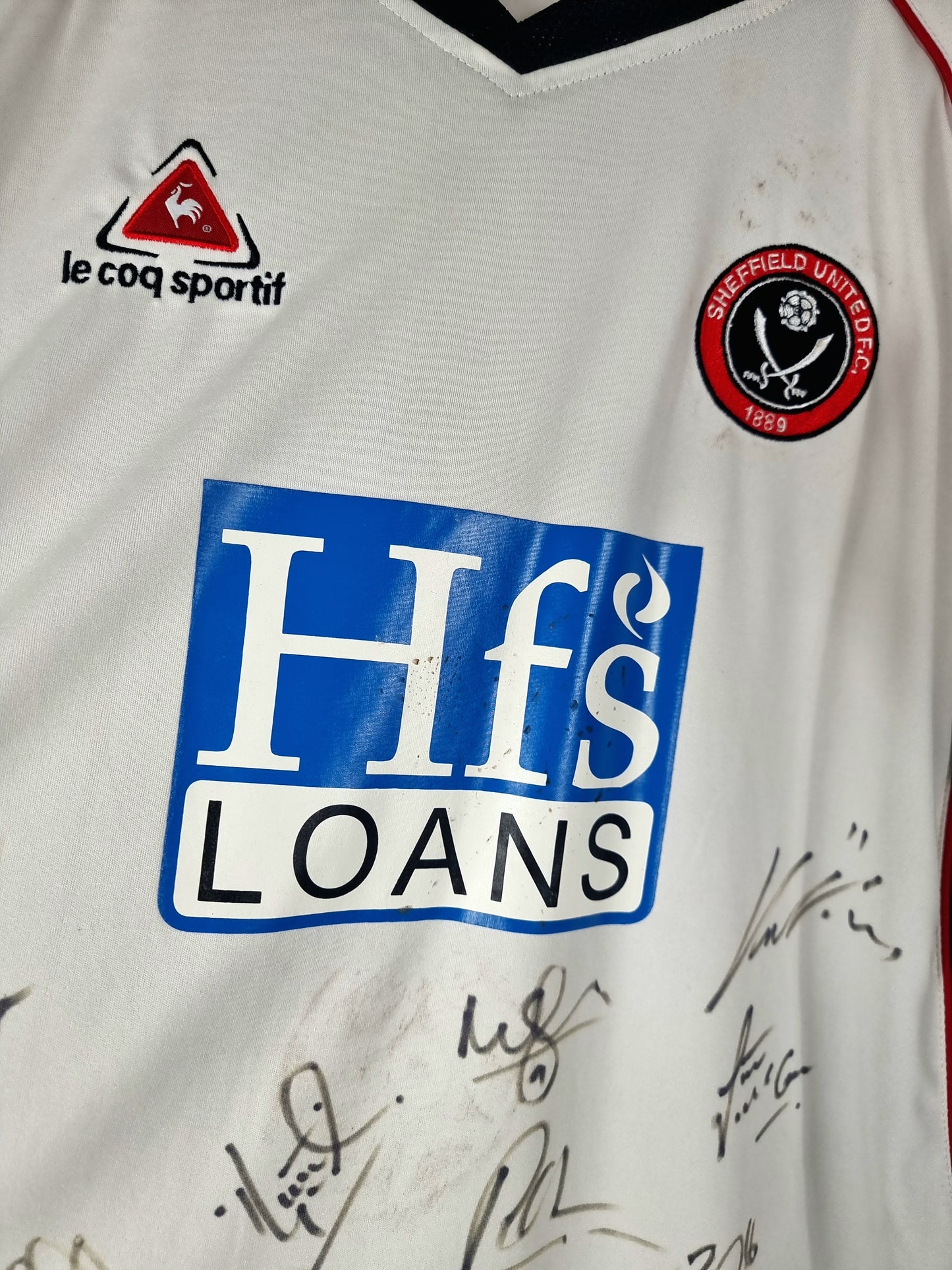 Le Coq Sportif Sheffield United 2005/2007 Deadstock Squad Signed Away Shirt Large