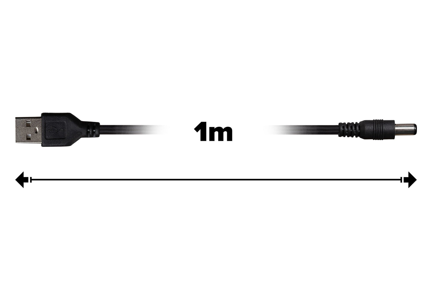 Maplin Power Supply Cable USB-A to 2.1 x 5.5 x 10mm Plug - Black, 1m