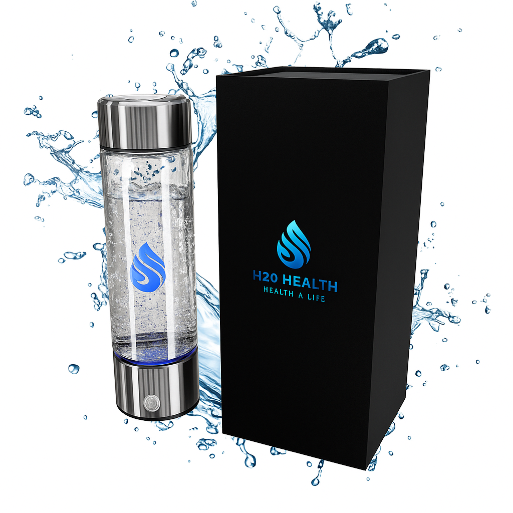 H20 Health® Glass Hydrogen water bottle, Water Purifier, (CE,FCC,LFGB certified) SPE PEM Hydrogen Water Bottle Technology, Filtered Water, water purifier