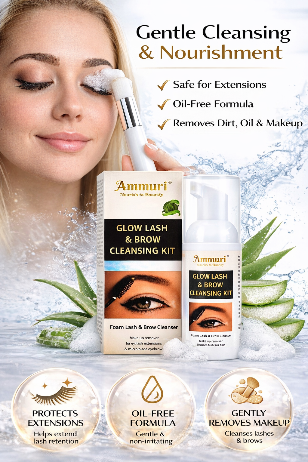 Ammuri Lash & Brow Cleansing Kit: Eyelash Extension Shampoo Kit