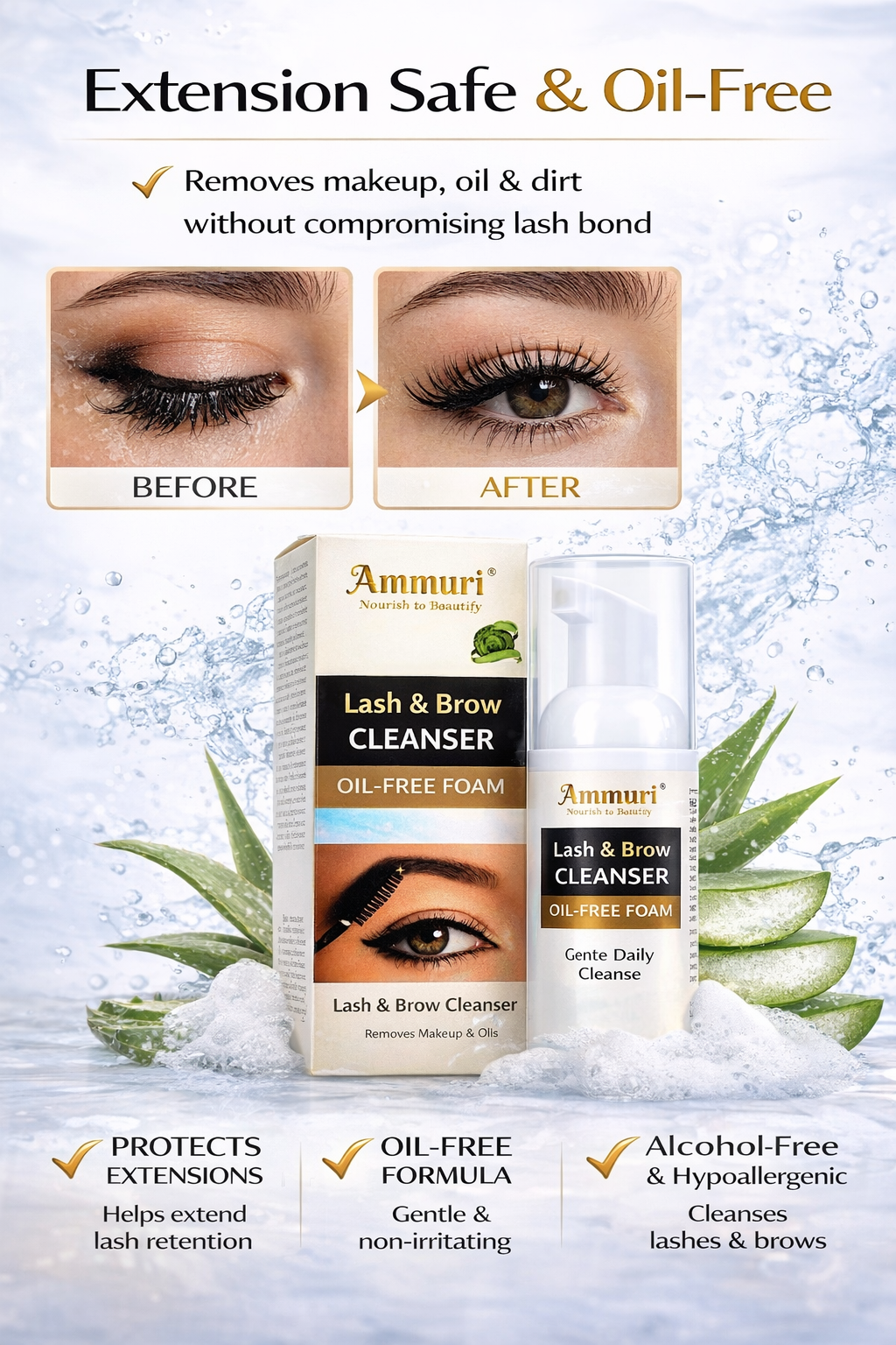 Ammuri Lash & Brow Cleansing Kit: Eyelash Extension Shampoo Kit