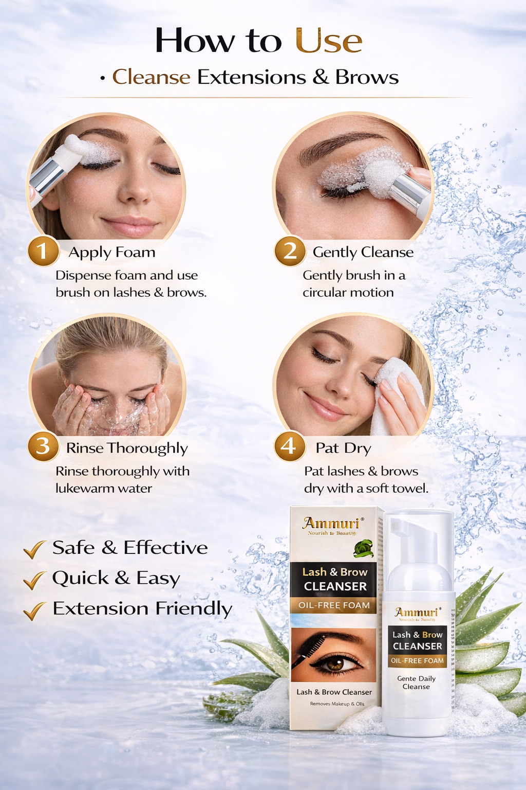 Ammuri Lash & Brow Cleansing Kit: Eyelash Extension Shampoo Kit