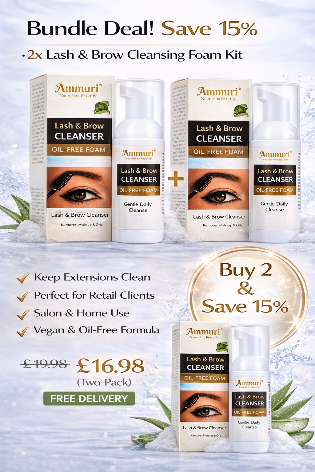 Ammuri Lash & Brow Cleansing Kit: Eyelash Extension Shampoo Kit