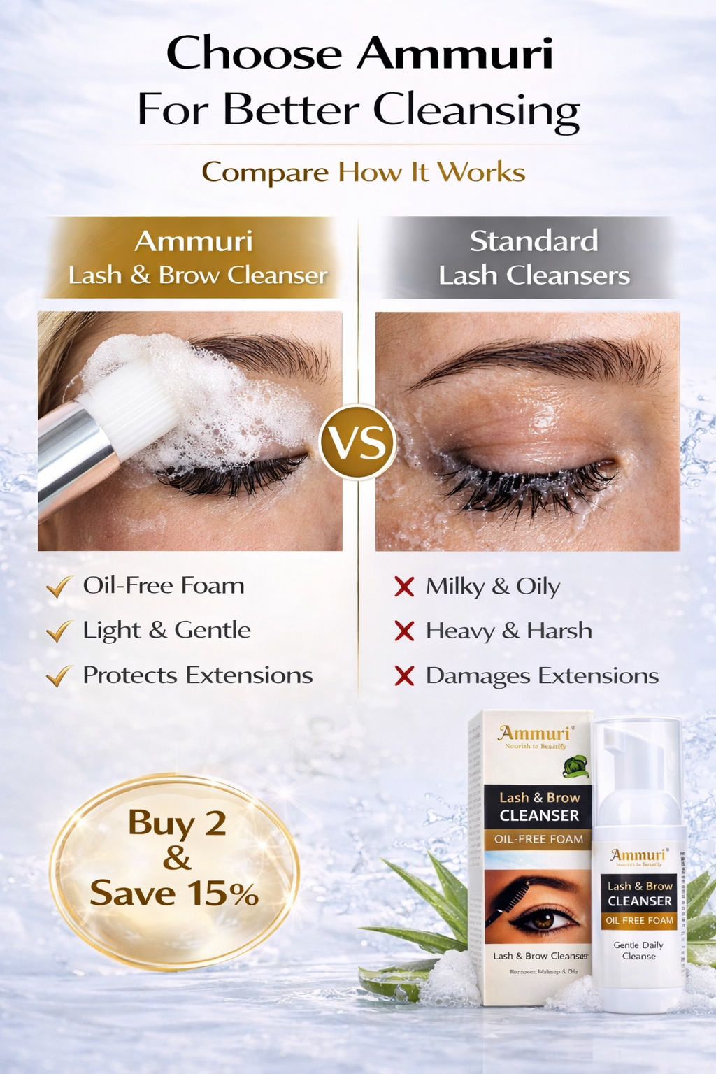 Ammuri Lash & Brow Cleansing Kit: Eyelash Extension Shampoo Kit