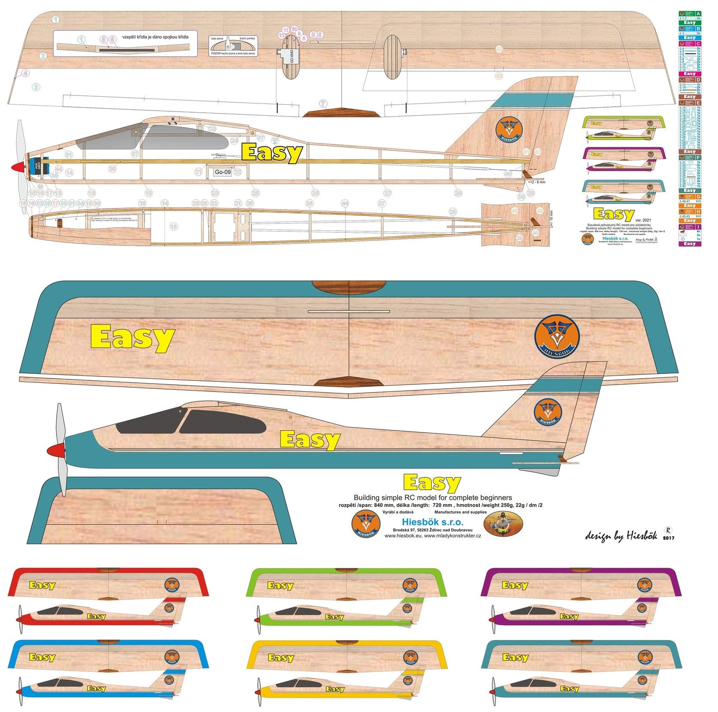 Hiesbok EASY2 Model Aircraft Kit for 2-channel radio control and electric motor (without RC gear or motor).