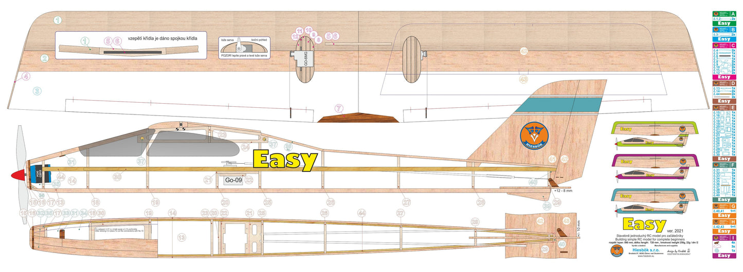 Hiesbok EASY2 Model Aircraft Kit for 2-channel radio control and electric motor (without RC gear or motor).