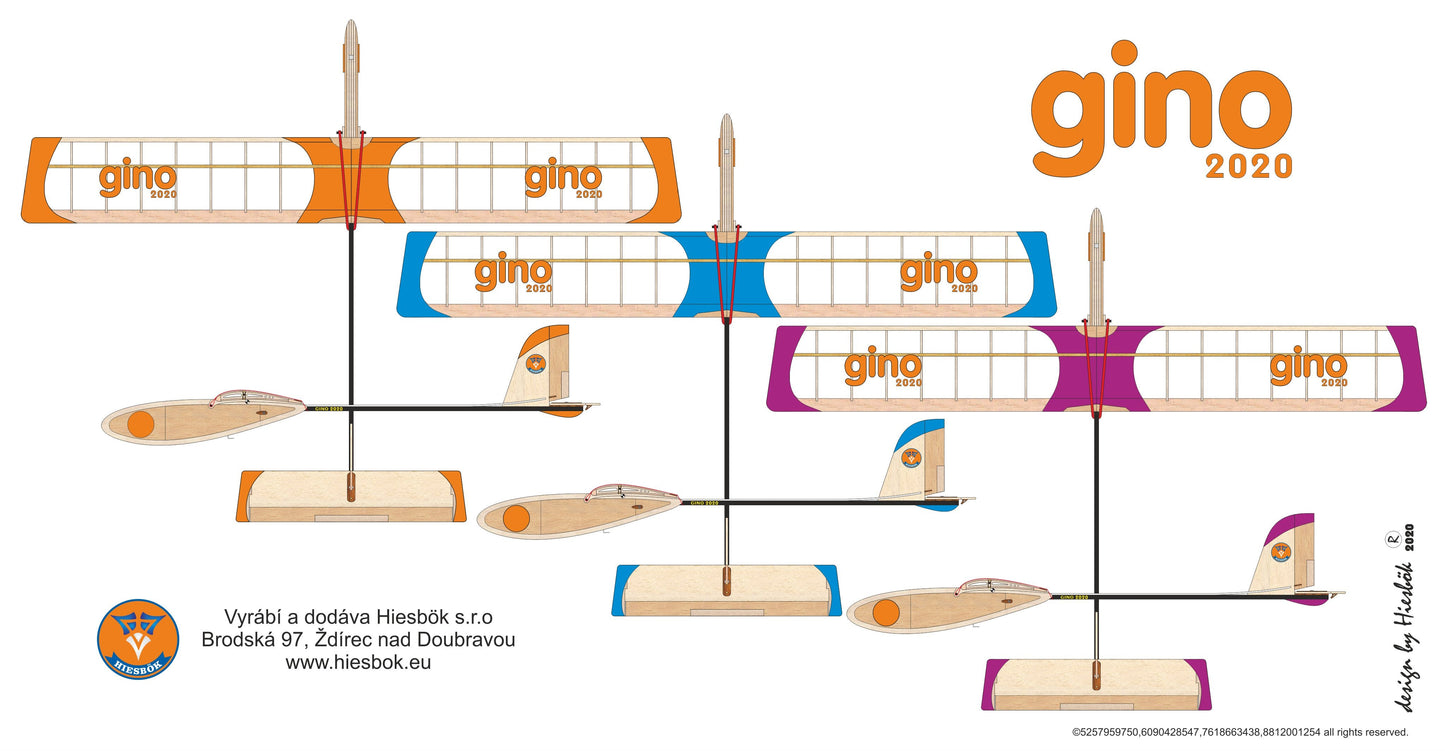 New Hiesbok GINO Model Glider Kit for free flight or radio control, with built-up wing