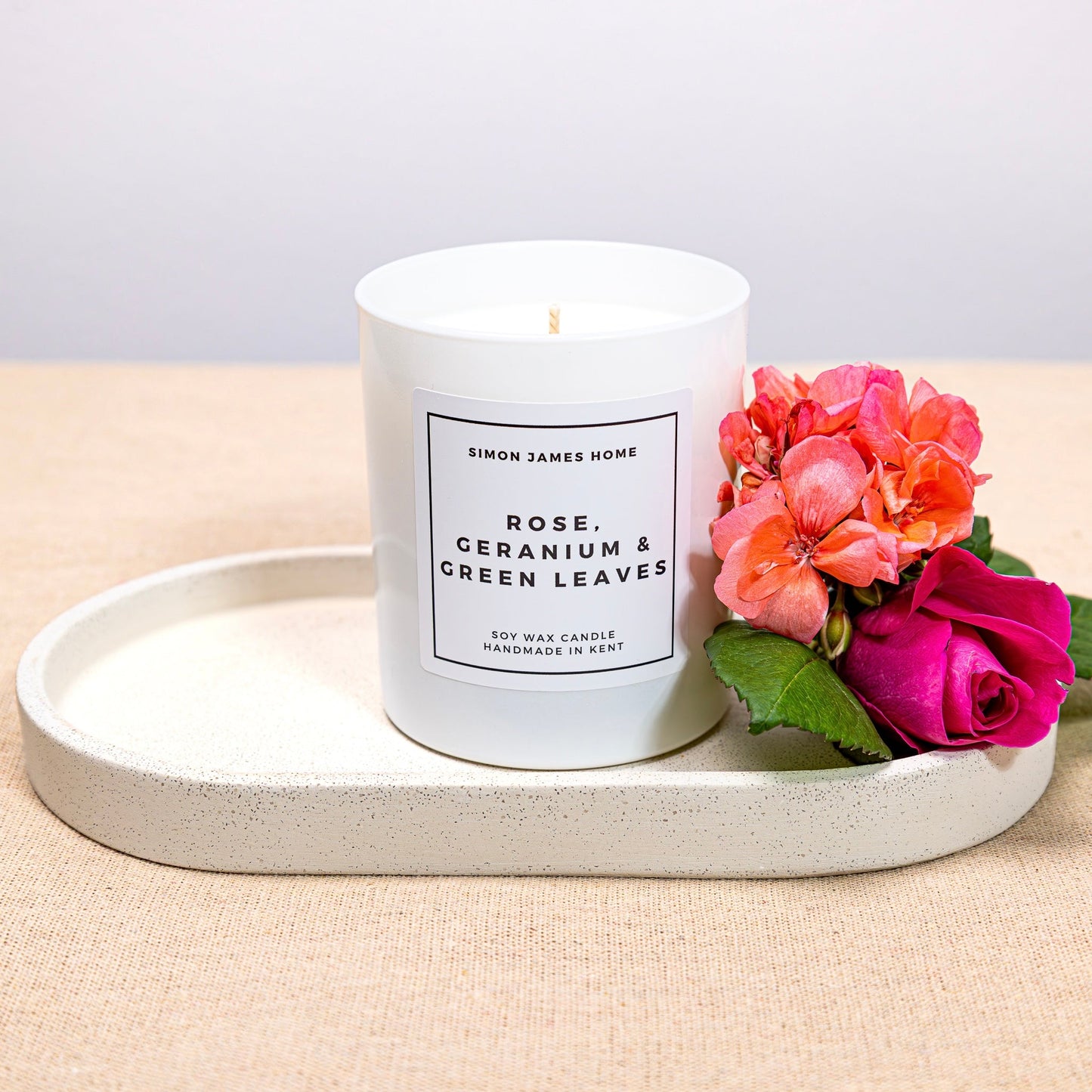 Rose, Geranium & Green Leaves Candle - Handmade Soy Wax