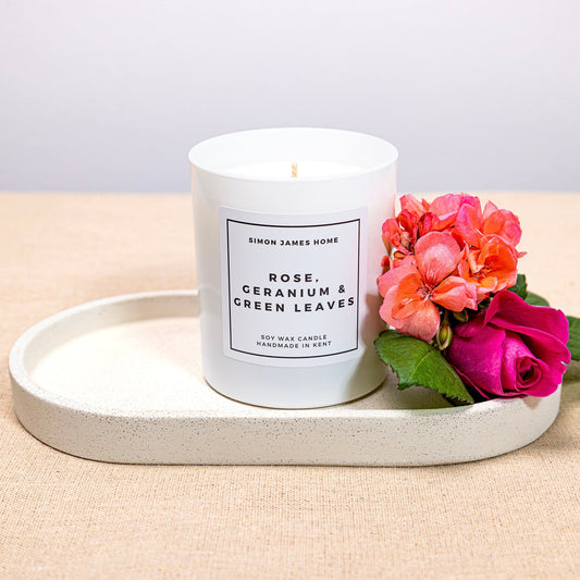 Rose, Geranium & Green Leaves Candle - Handmade Soy Wax