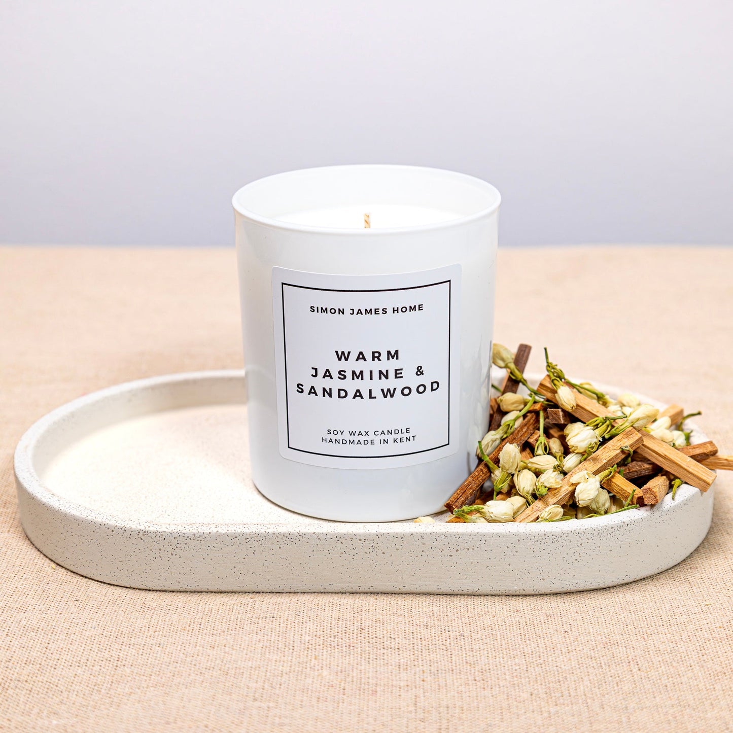 Warm Jasmine & Sandalwood Candle - Handmade Soy Wax