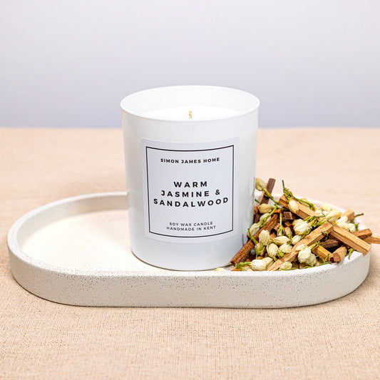 Warm Jasmine & Sandalwood Candle - Handmade Soy Wax