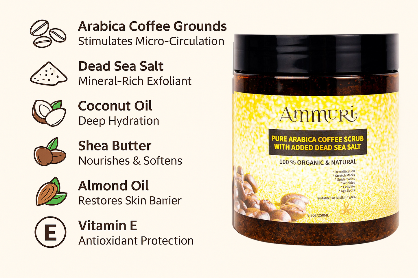 Ammuri Organic Coffee Scrub for Skin - Arabica Face Mask