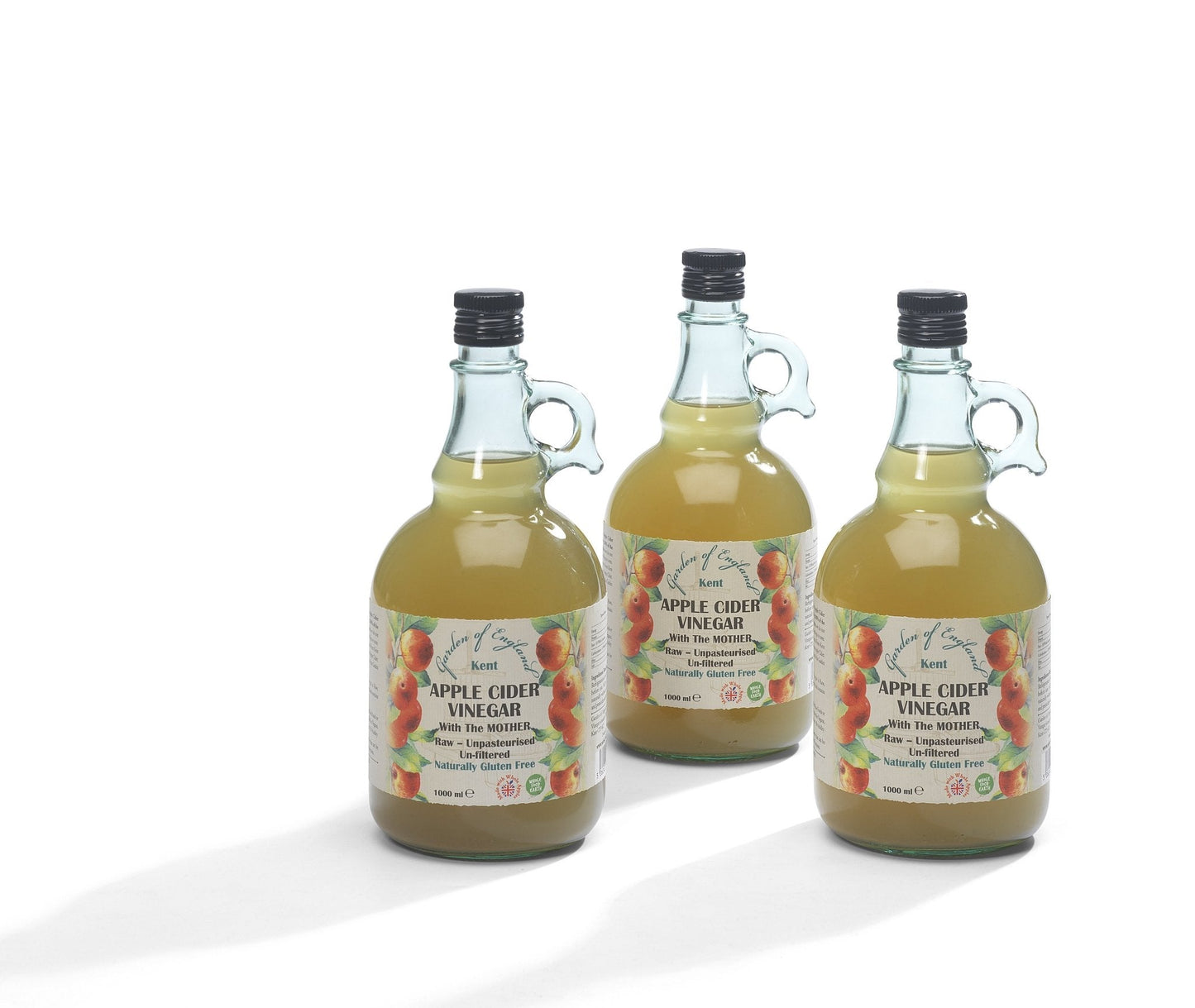 Kent Apple Cider Vinegar 3 x 1L With "Mother" | Raw | Unpasturised | Unfiltered | GMO Free