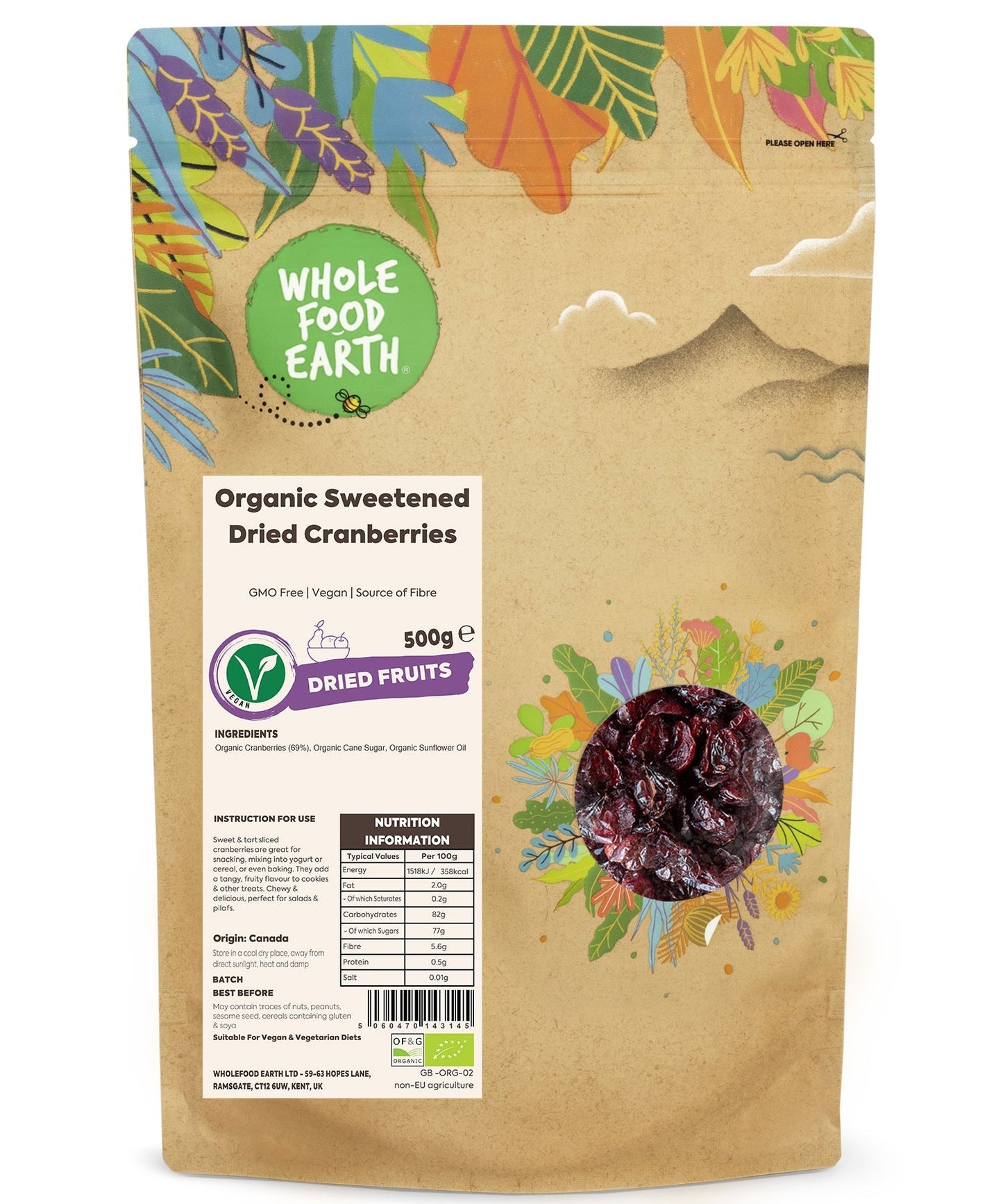 Organic Sweetened Dried Cranberries