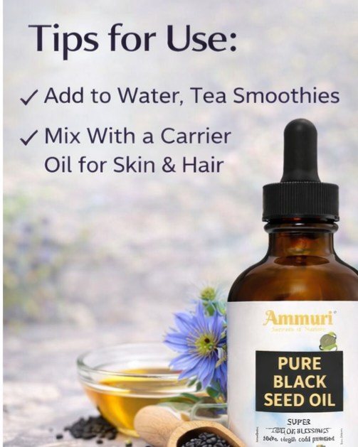 Pure Organic Black Seed Oil | Cold-Pressed Nigella Sativa for Skin, Hair & Wellness – Ammuri Beauty