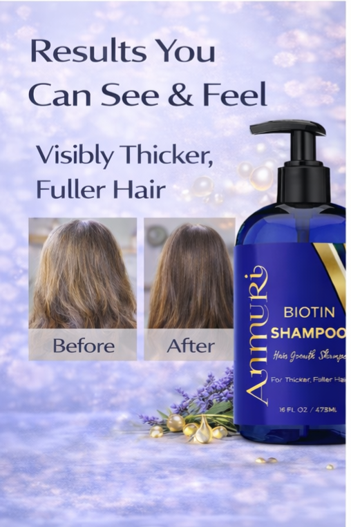 Ammuri Supreme Biotin Shampoo – Daily Hair Care for Thicker-Looking Hair (473ml)