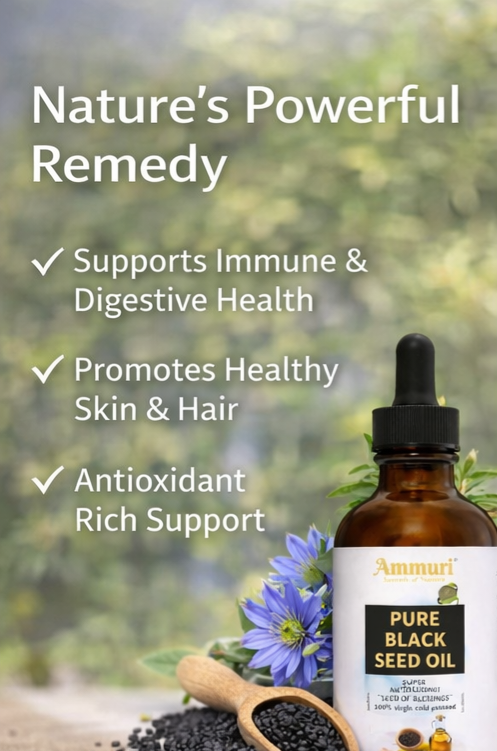 Pure Organic Black Seed Oil | Cold-Pressed Nigella Sativa for Skin, Hair & Wellness – Ammuri Beauty