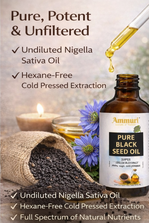 Pure Organic Black Seed Oil | Cold-Pressed Nigella Sativa for Skin, Hair & Wellness – Ammuri Beauty