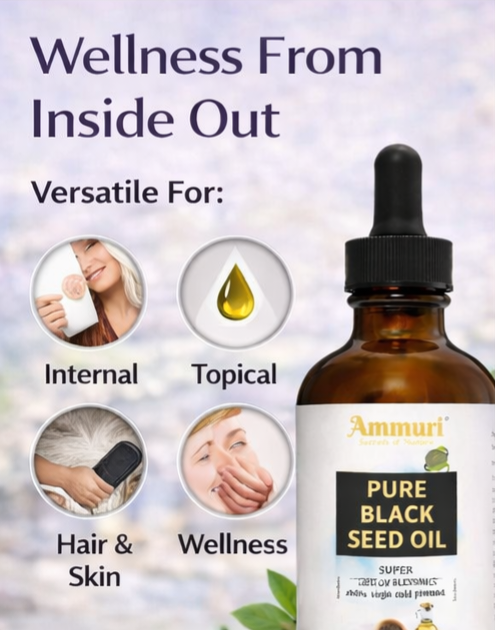 Pure Organic Black Seed Oil | Cold-Pressed Nigella Sativa for Skin, Hair & Wellness – Ammuri Beauty