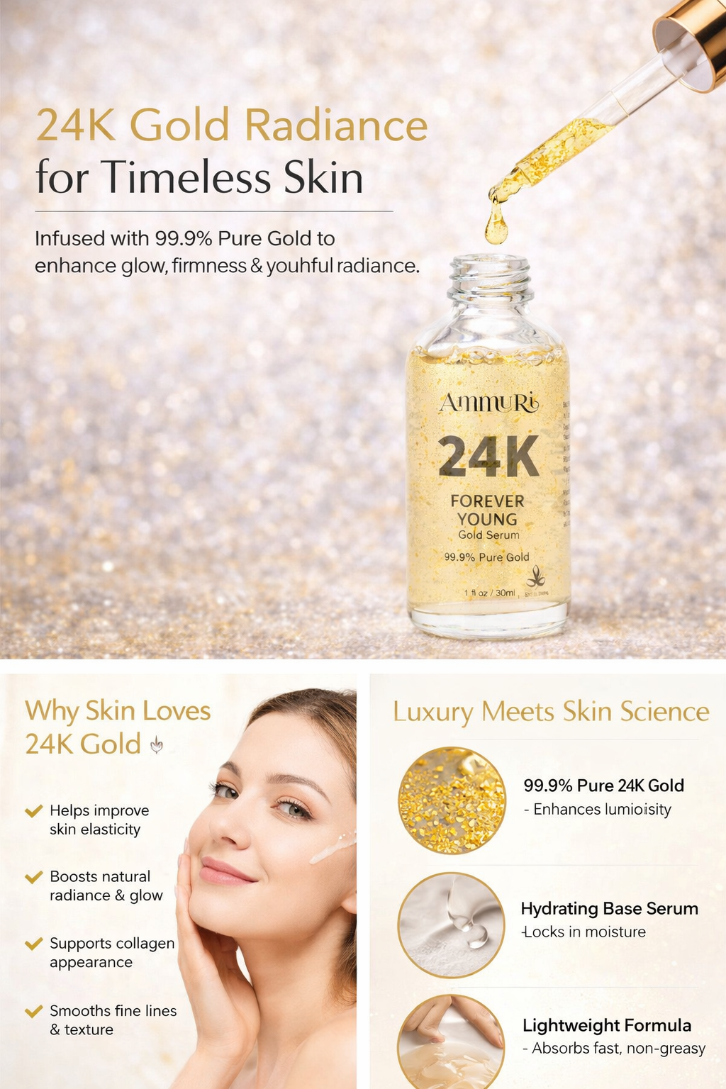 Ammuri 24K Gold Face Serum – Radiance & Anti-Aging Boost